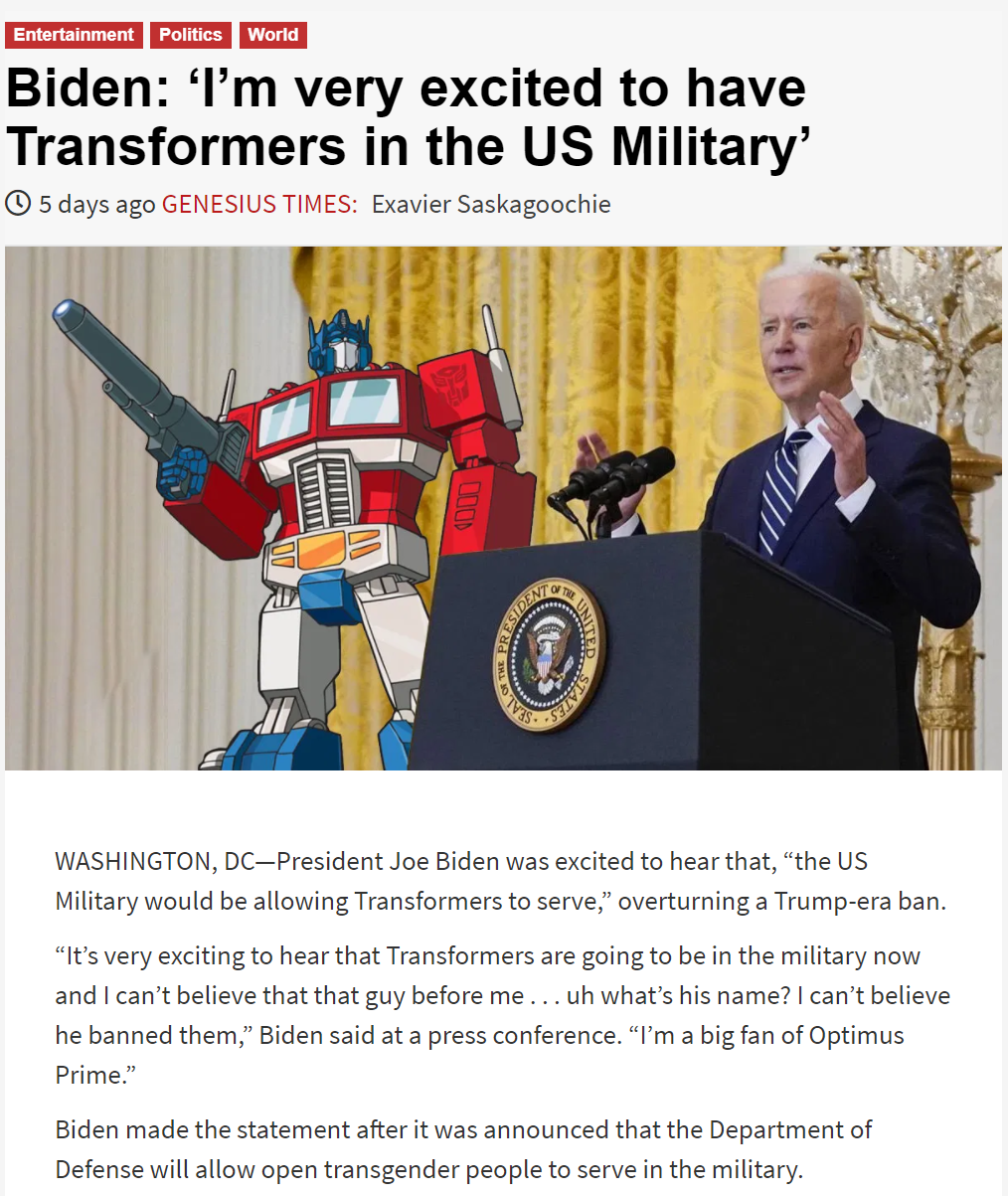 ‘I’m very excited to have Transformers in the US Military’ – IOTW Report