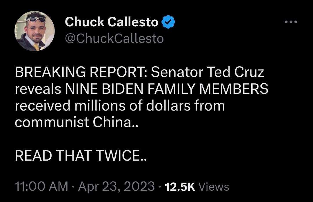 BREAKING REPORT: Senator Ted Cruz reveals that NINE MEMBERS OF THE BIDEN FAMILY received millions of dollars from Communist China.  – The Donald – America First