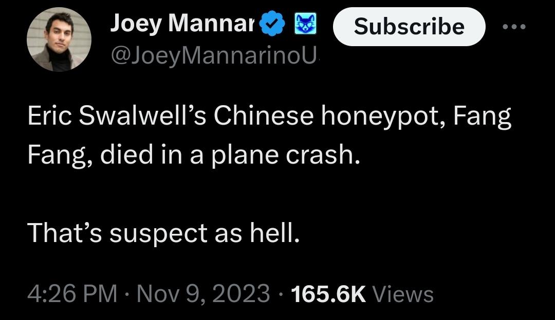 Eric Swalwell’s Chinese honeypot, Fang Fang, died in a plane crash ...