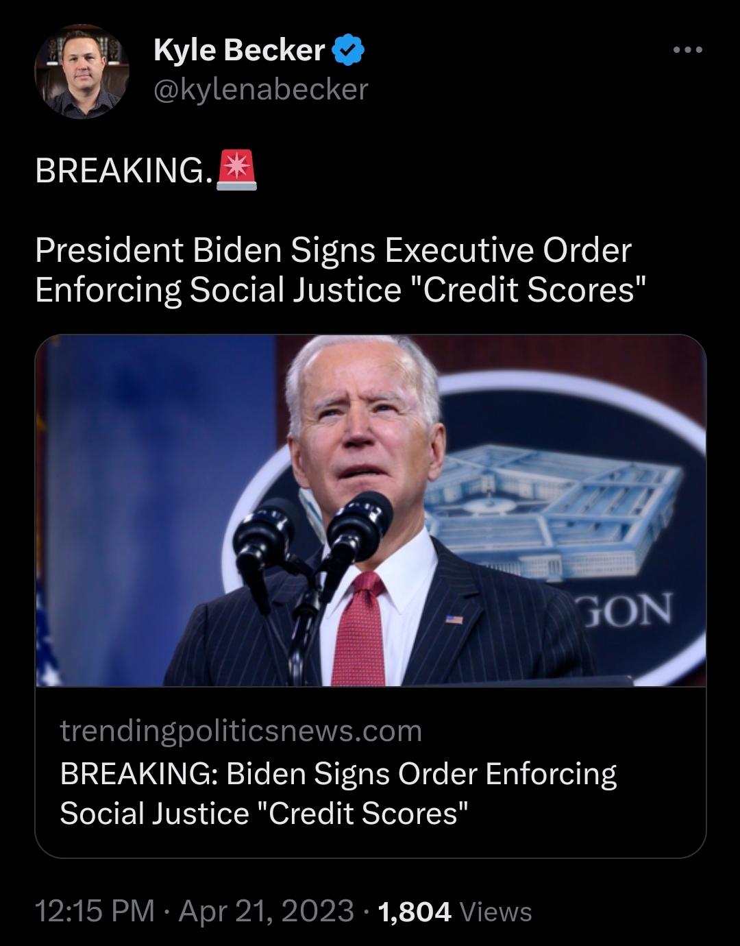 BREAKING  President Biden signs executive order to enforce social justice ‘credit scores’ – The Donald – America First