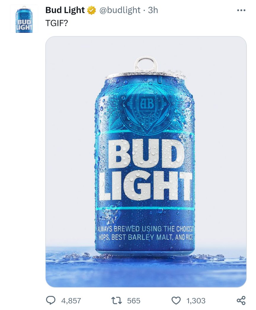 Bud Light tweeted for the first time in two weeks, and the ratio just keeps getting worse.  – The Donald – America First