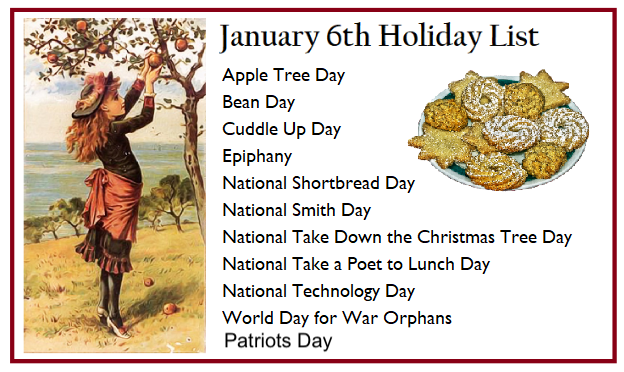 Th holidays. 6 January. January 6th. Happy Epiphany Holiday. National Smith Day.