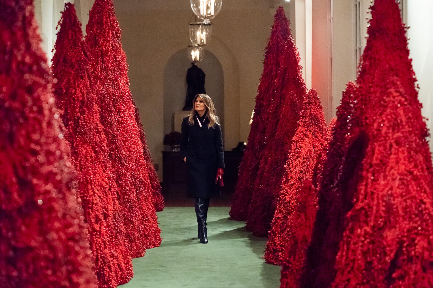 Melania Monday. "Melania walking thru the forest of trees stained with