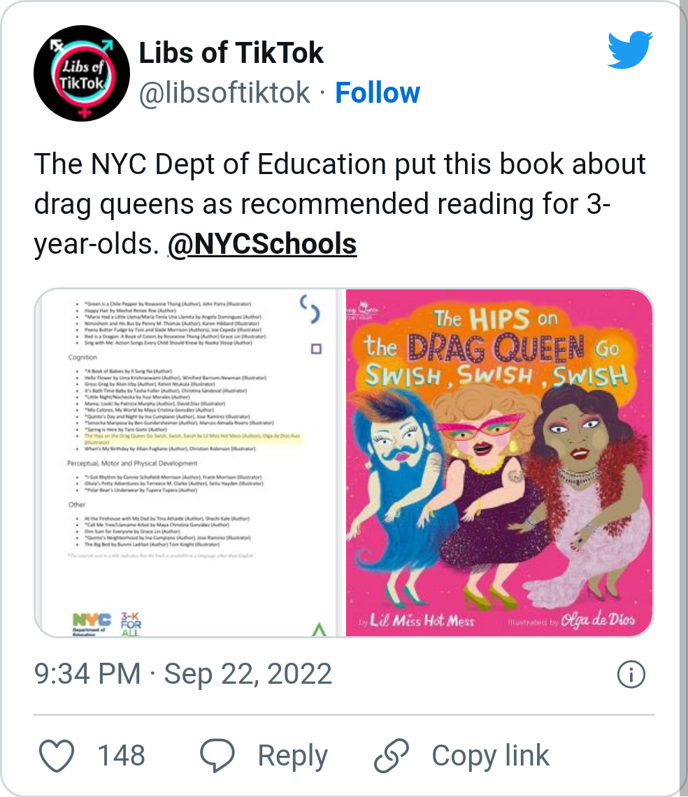 The New York Department of Education listed this book about drag queens as recommended reading for 3-year-olds.  – The Donald – America First